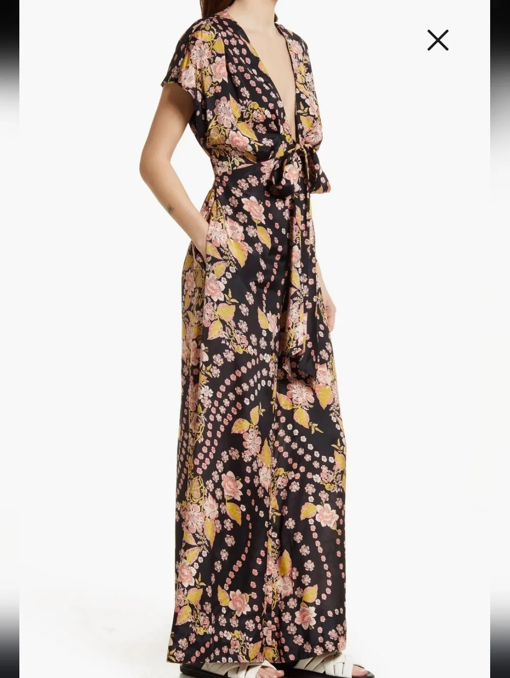 Free People Black Floral Tie-Front Jump Suite. - Picture 3 of 13